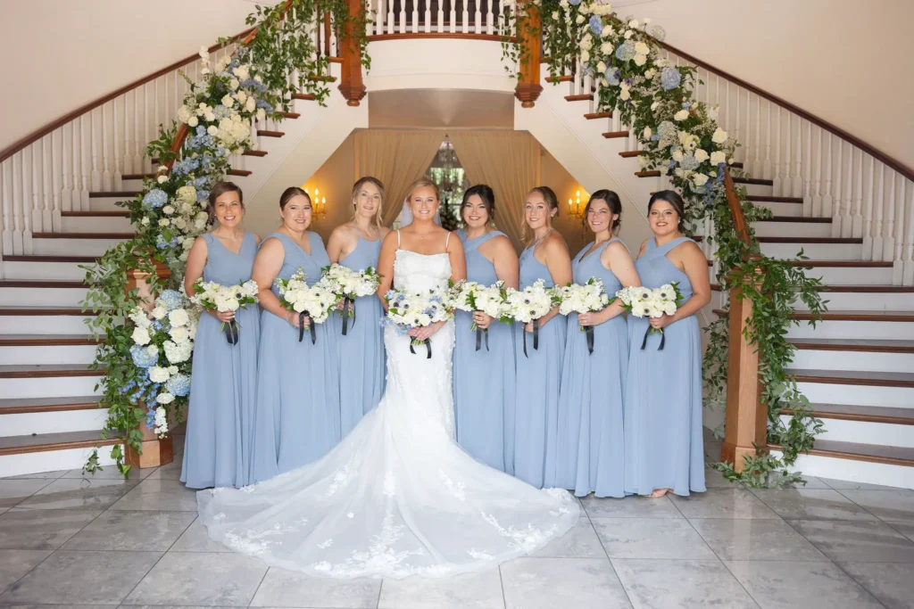Bride and bridesmaids posing before an Orlando wedding ceremony