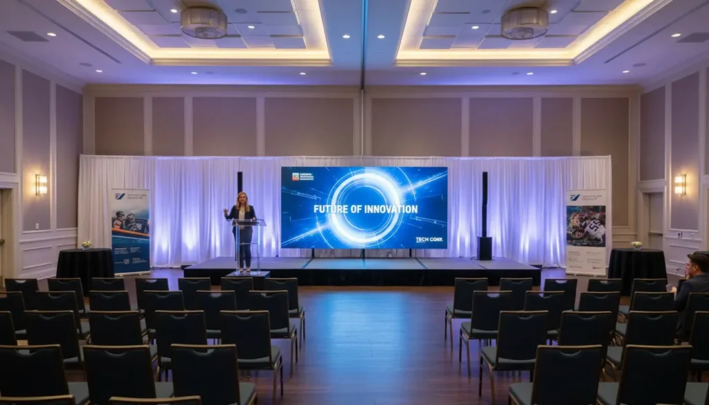 Corporate presentation stage with LED video wall rental in Orlando