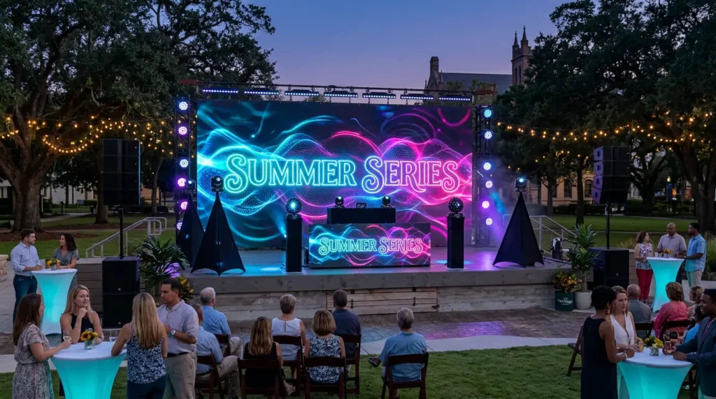Outdoor LED video wall and LED DJ booth for a summer event in Orlando